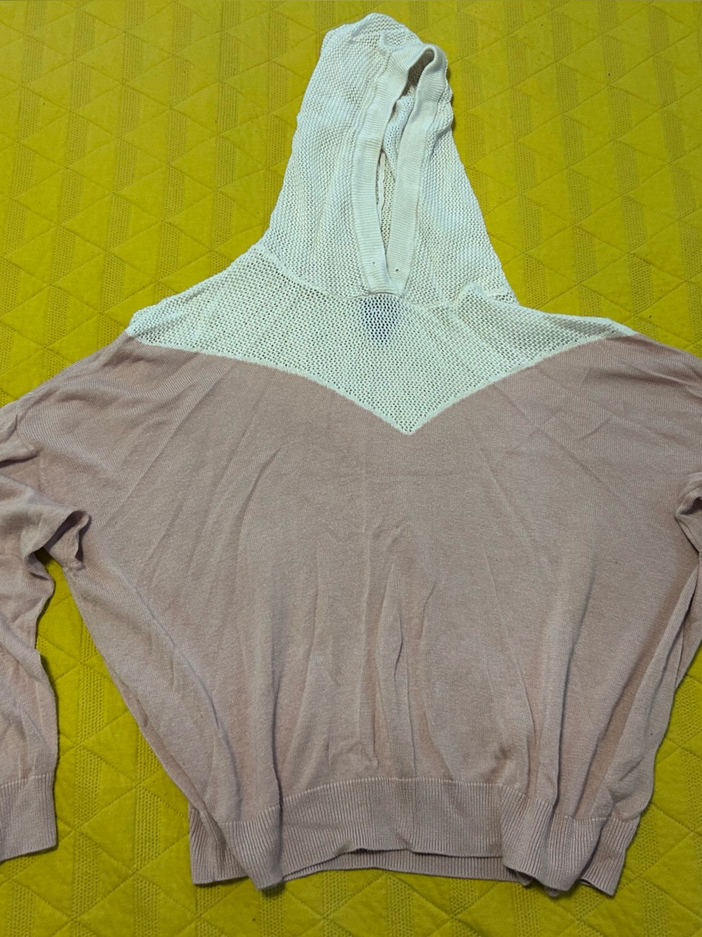 New York & Company Blush Pink Sweater Hoodie with Cream Mesh Yoke